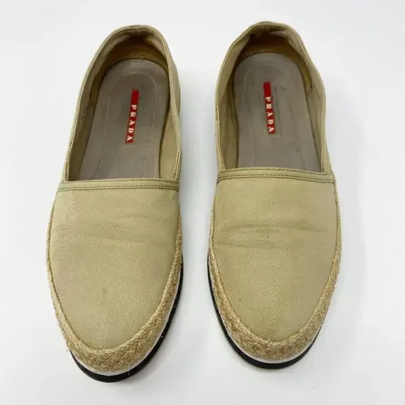 Prada Tan Canvas Espadrille Loafers Women's Size EU 37.5/US Size 7.5 VGUC1 - Picture 2 of 10